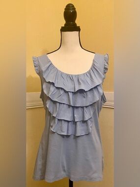 GARNET HILL Light Blue Ruffle Tank; size large; vintage NWOT